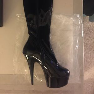 Black leather heel boots pleaser brand.